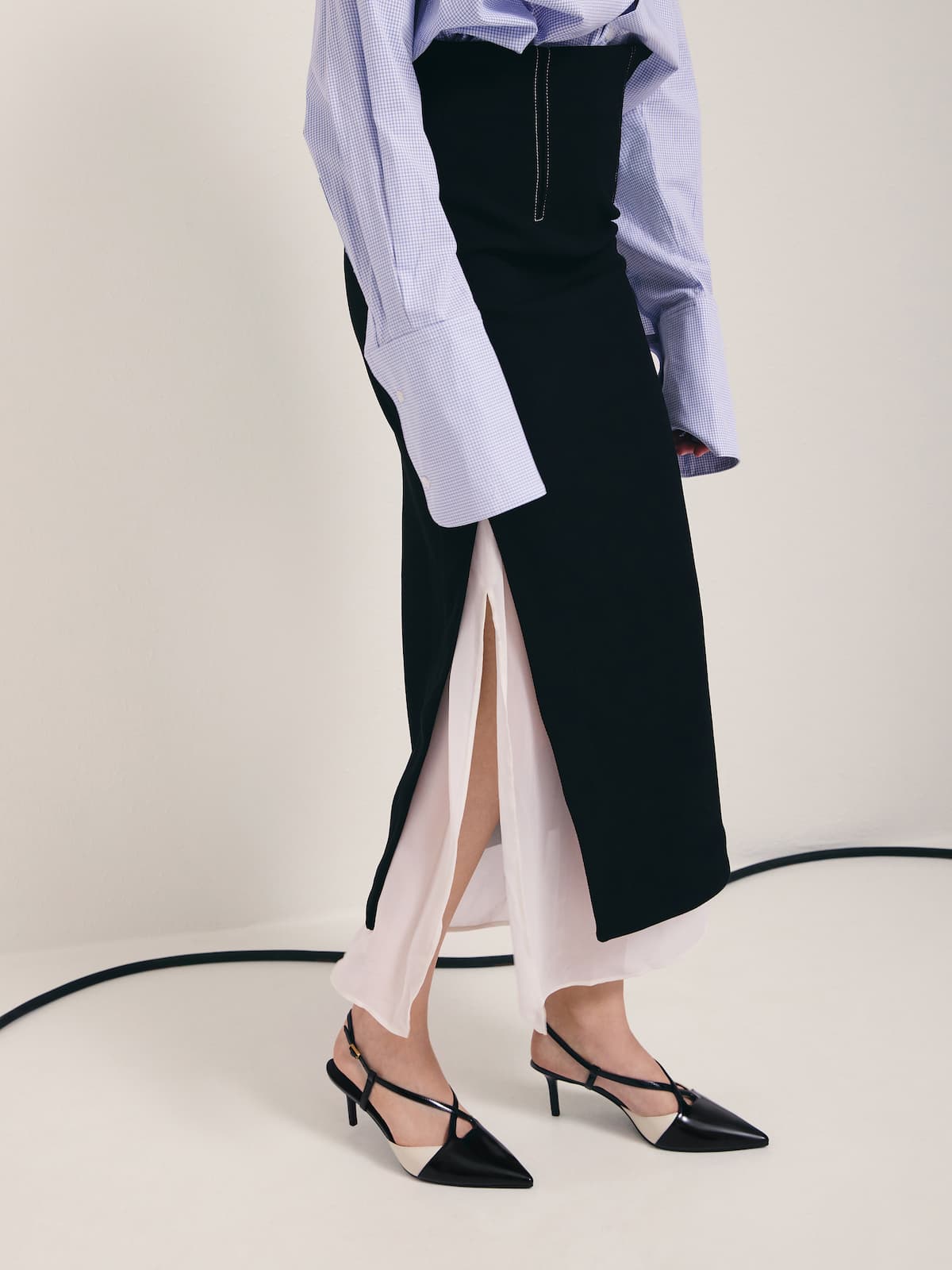 Black Box Two-Tone Pointed Slingback Pumps - CHARLES & KEITH