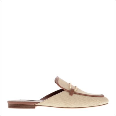 RAFFIA METALLIC BUCKLE LOAFER MULES