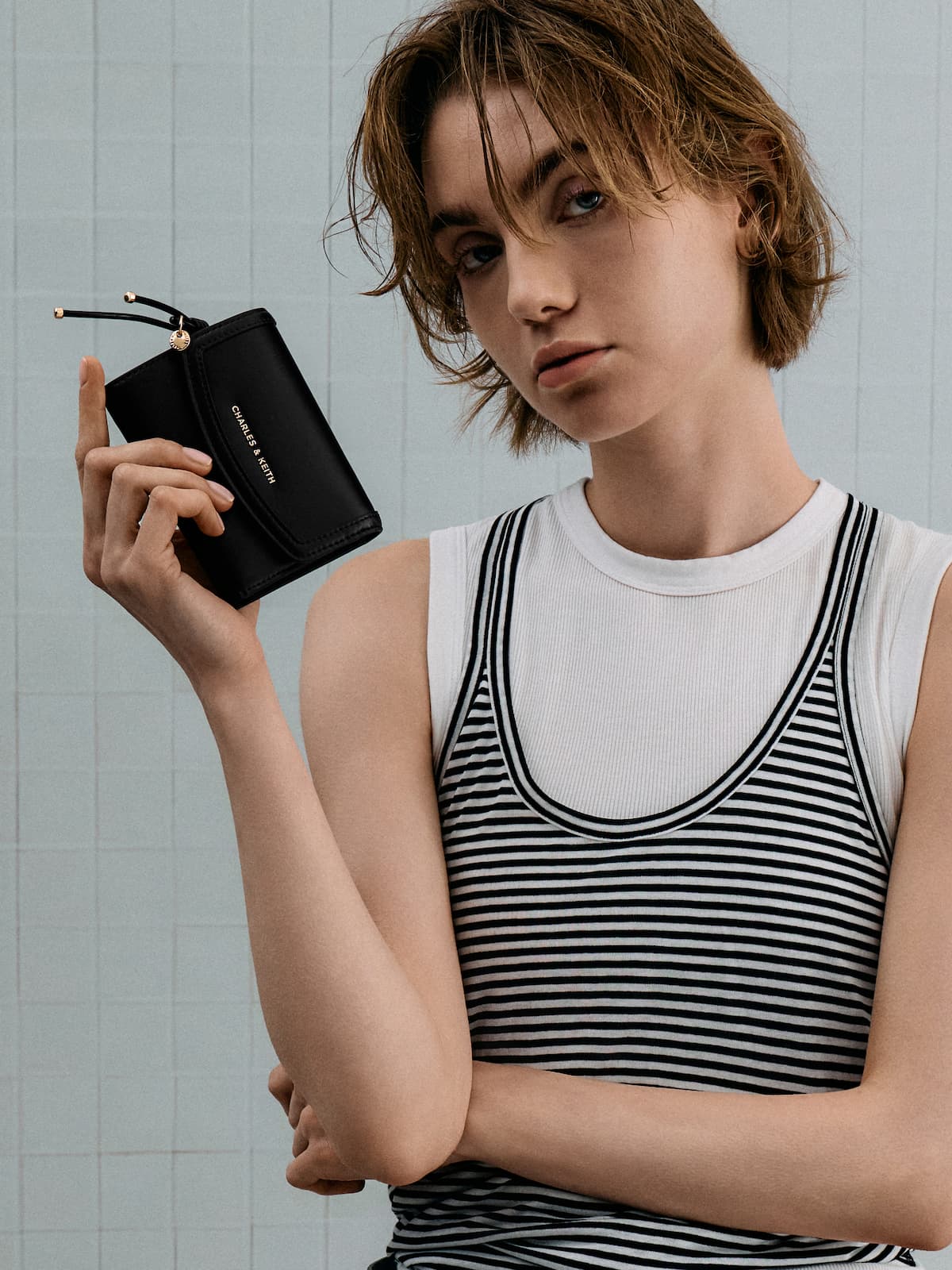 Black Haylen Front-Flap Small Wallet - CHARLES & KEITH