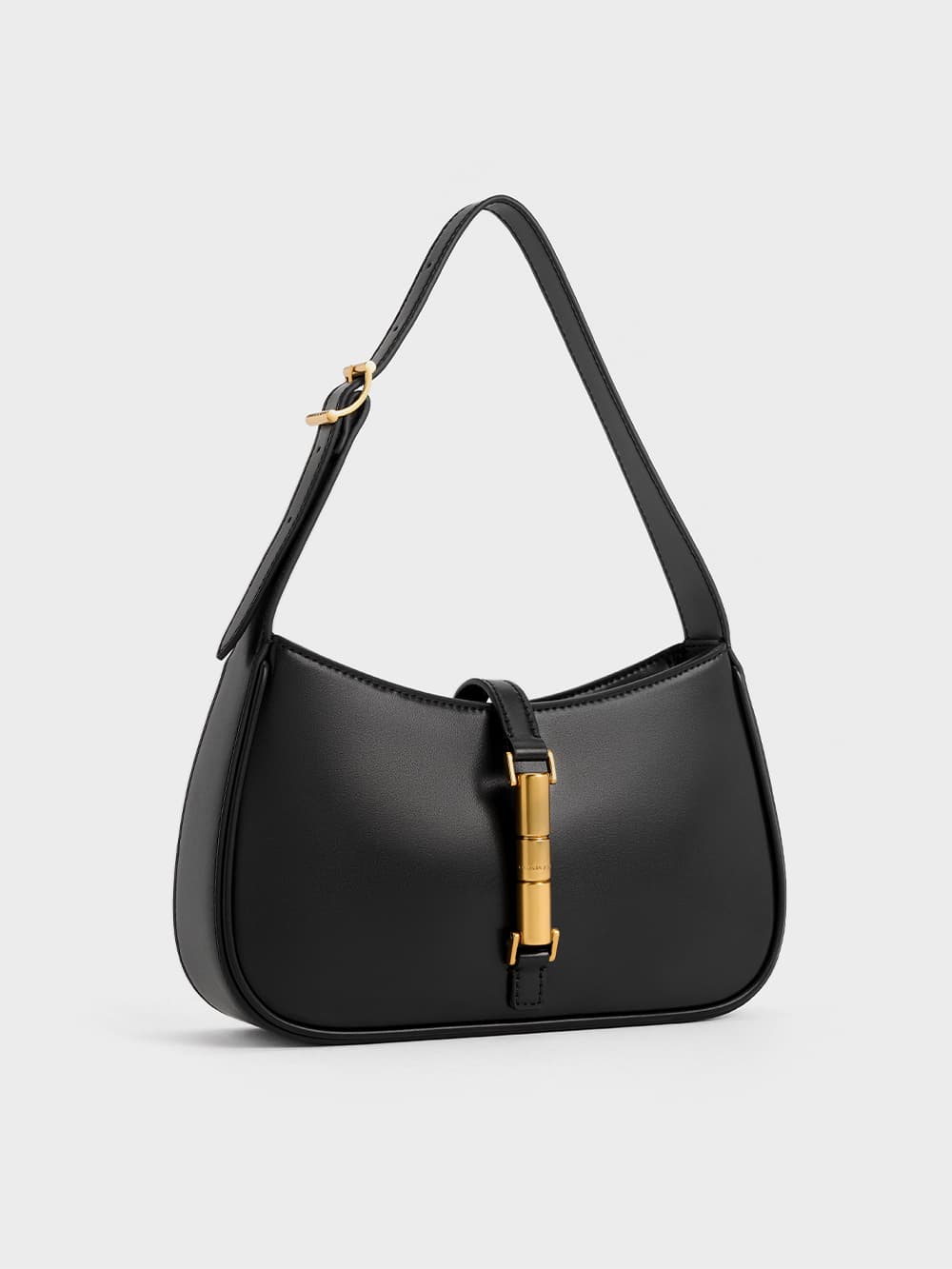 Women's Black Cesia Metallic Accent Shoulder Bag - CHARLES & KEITH
