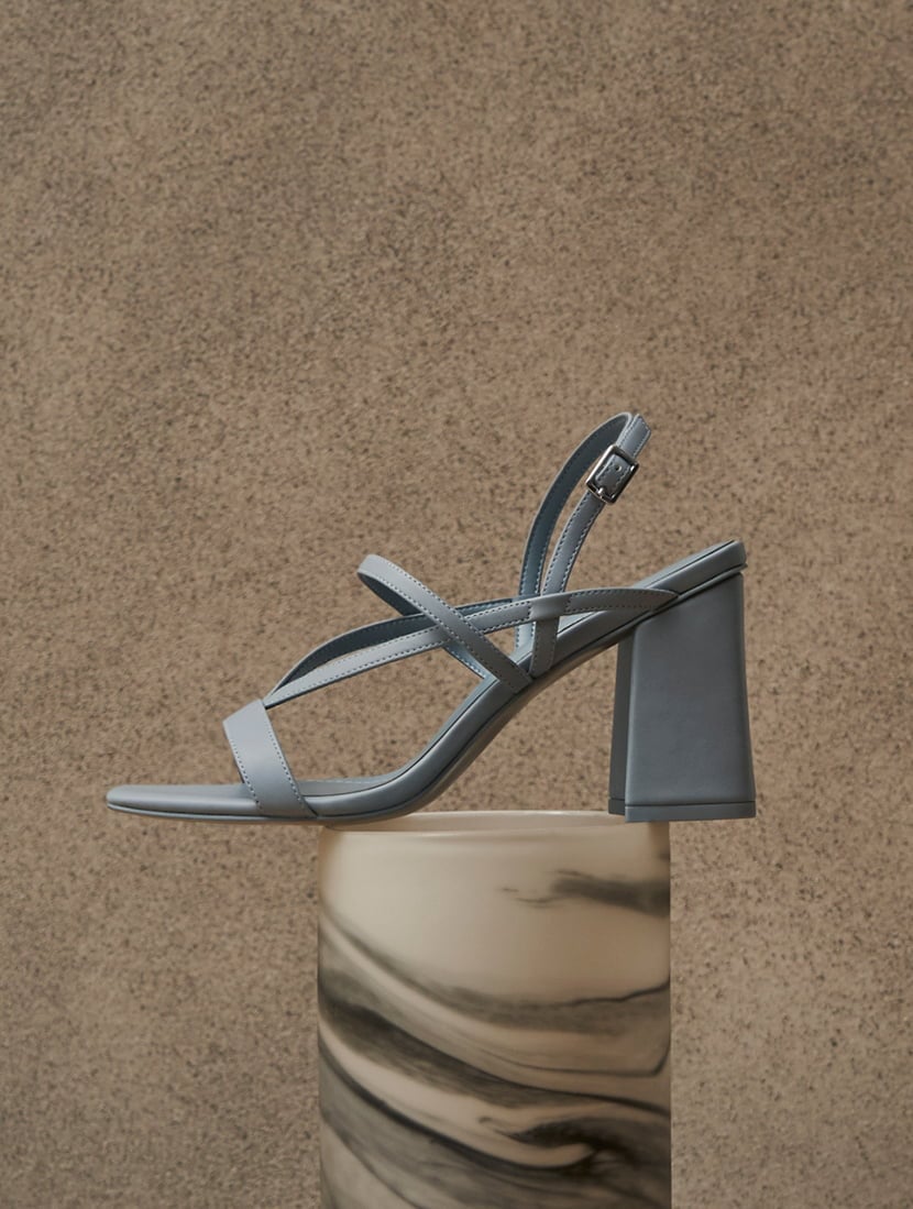 Women’s strappy chunky heel sandals in light blue – CHARLES & KEITH
