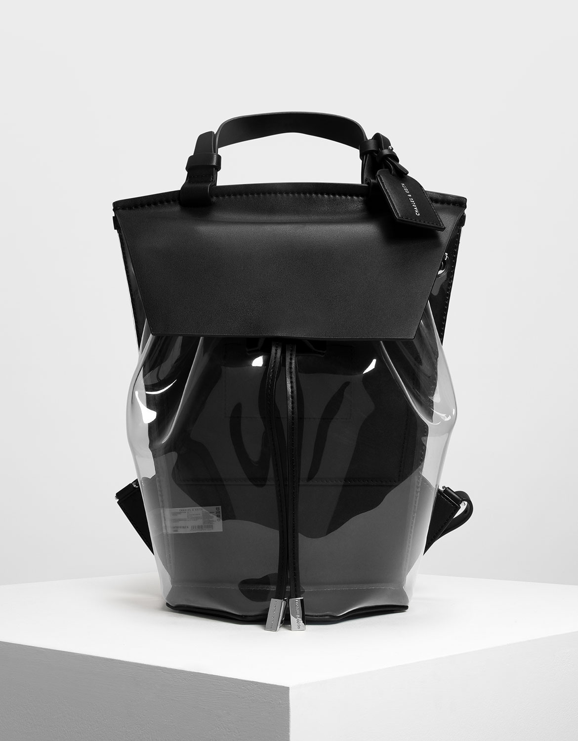 Women's Vinyl Detail Backpack in black - CHARLES & KEITH