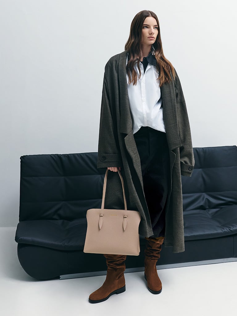 Women's Allyn Elongated-Handle Tote Bag in taupe — CHARLES & KEITH