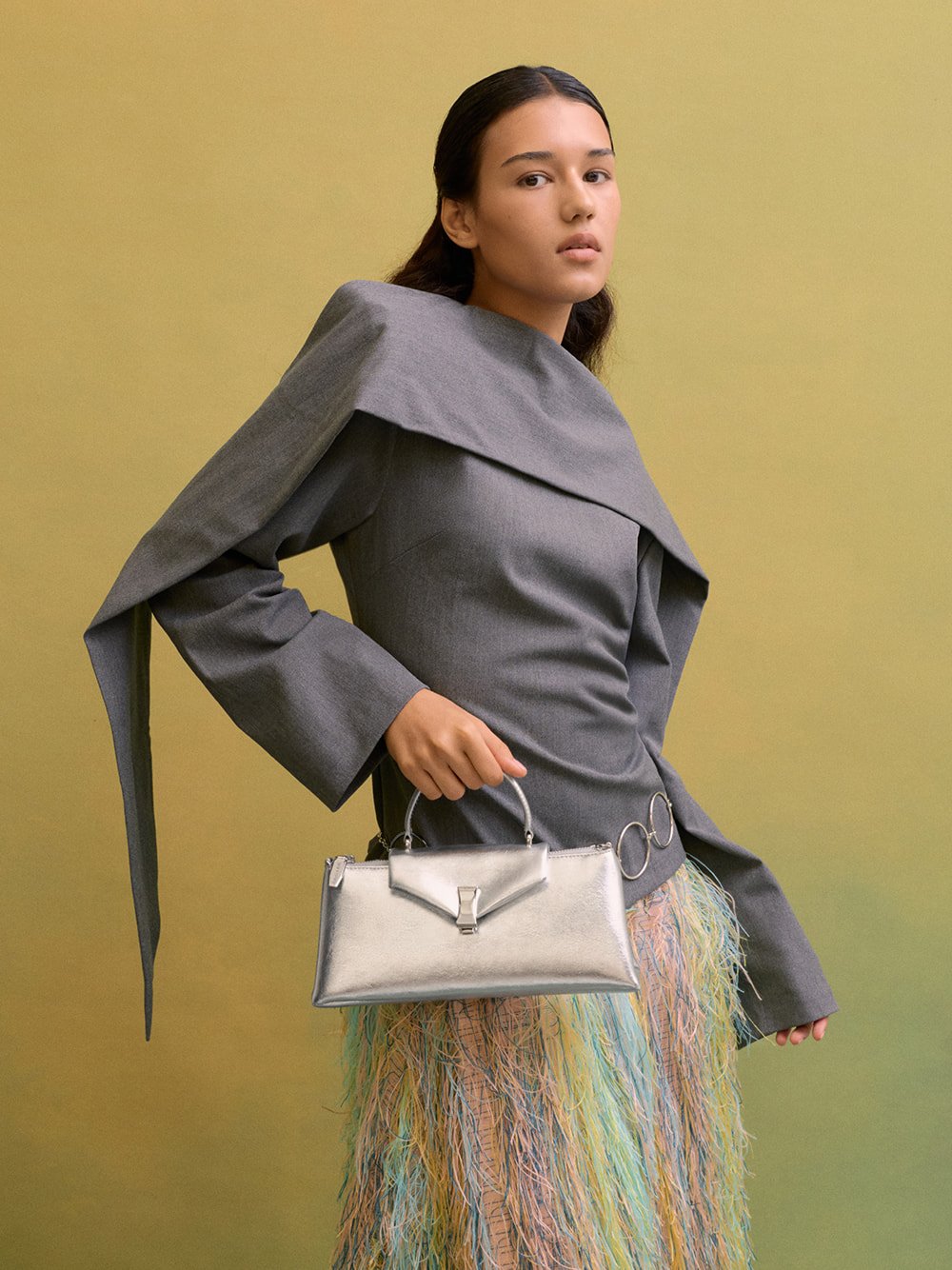 Lilibet Elongated Top Handle Bag in silver - CHARLES & KEITH
