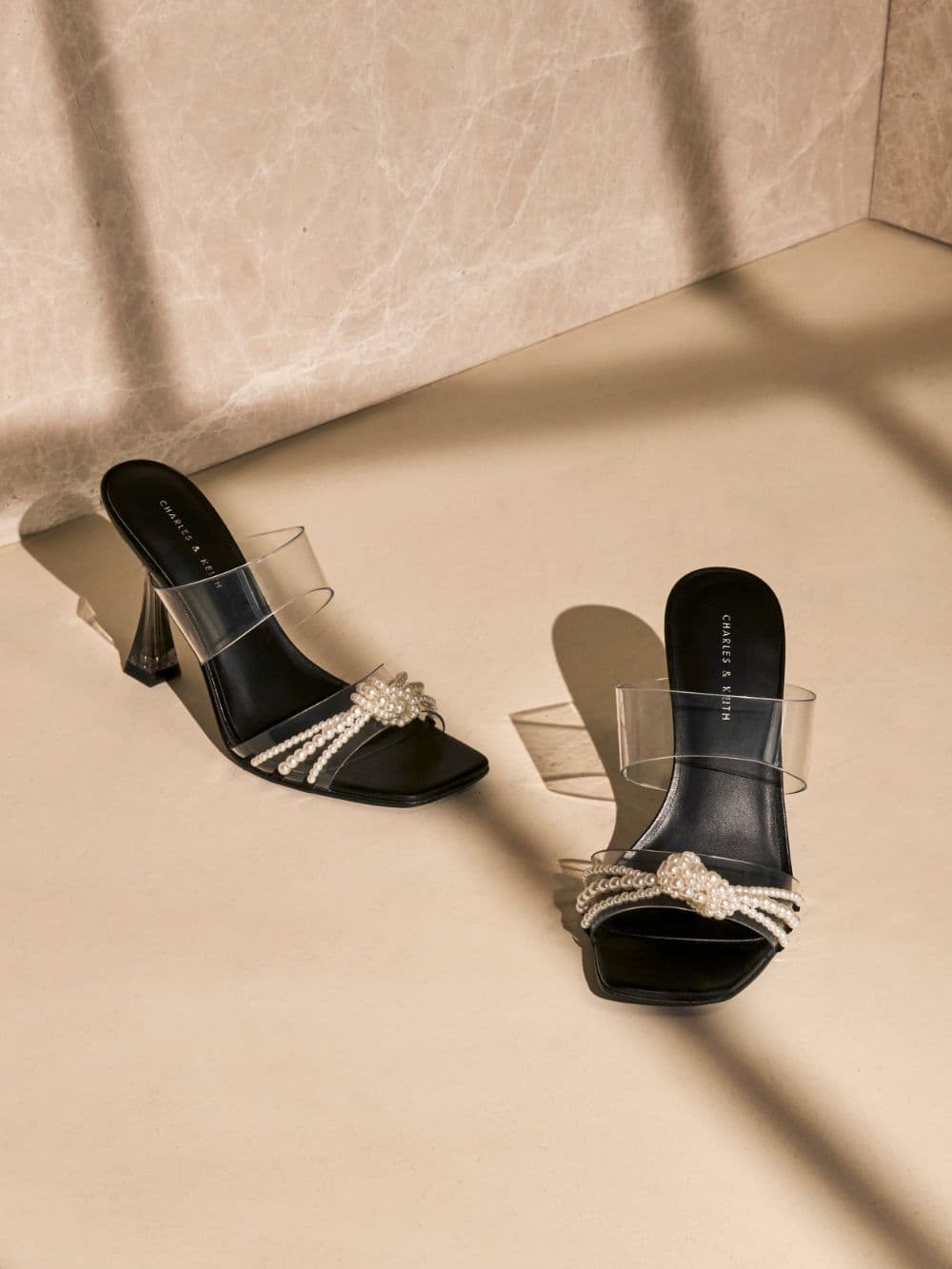 Women's black beaded sculptural heel mules - CHARLES & KEITH