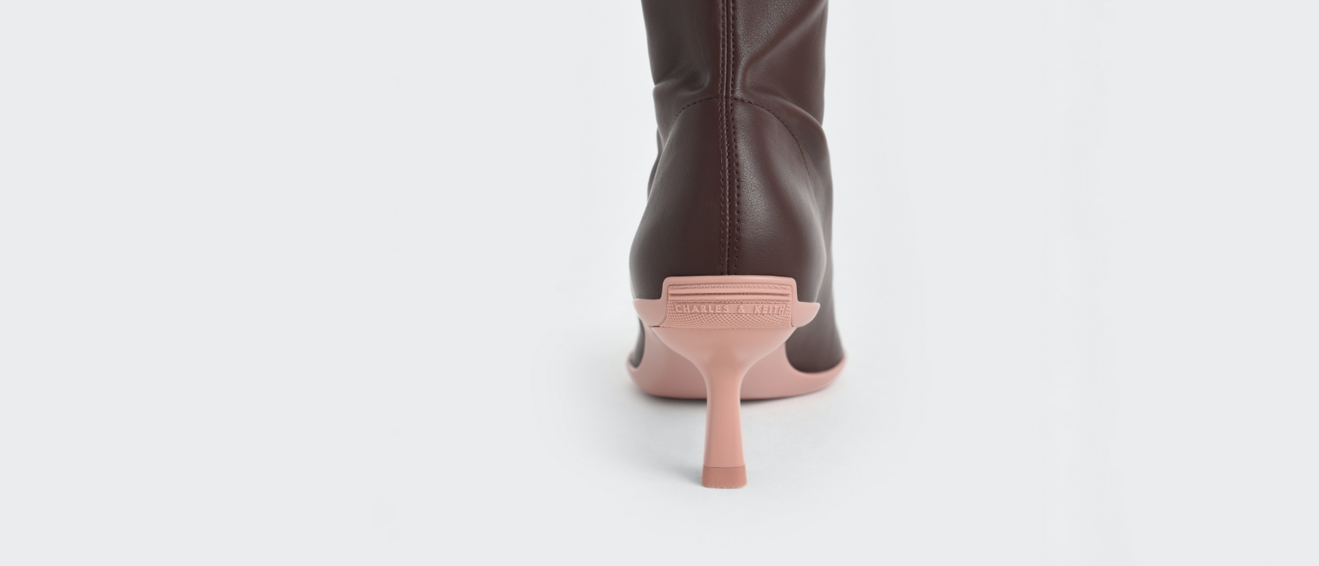 Women’s slip-on kitten heel knee boots in dark brown - CHARLES & KEITH