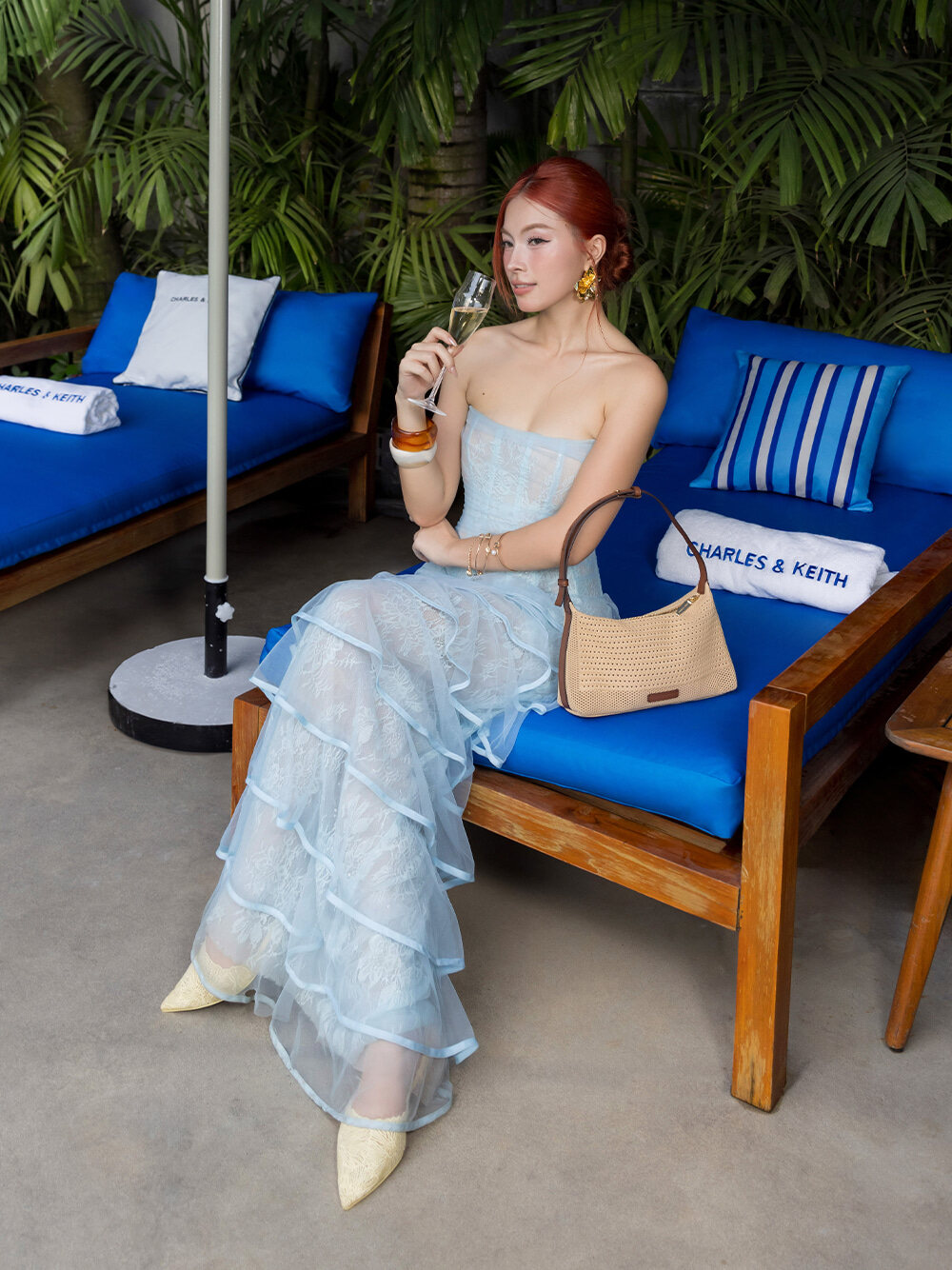 Women’s crochet floral pointed-toe slingback pumps and Ida knitted shoulder bag - CHARLES & KEITH