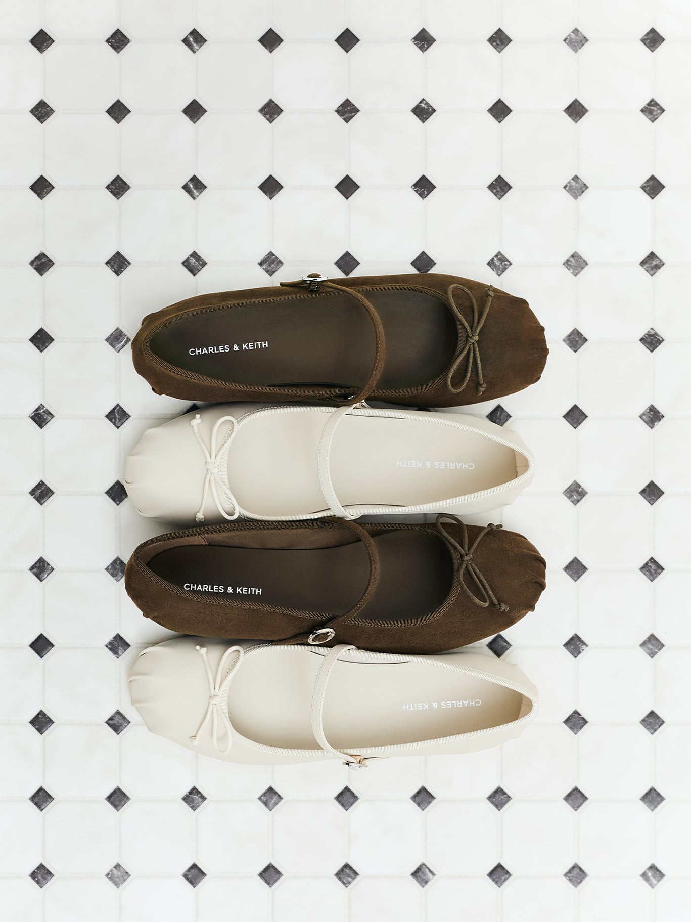 Chocolate Emiko Faux Suede Bow Mary Jane Flats  - CHARLES & KEITH