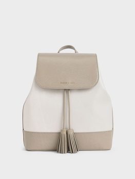 Two-Tone Tassel Backpack - Light Grey