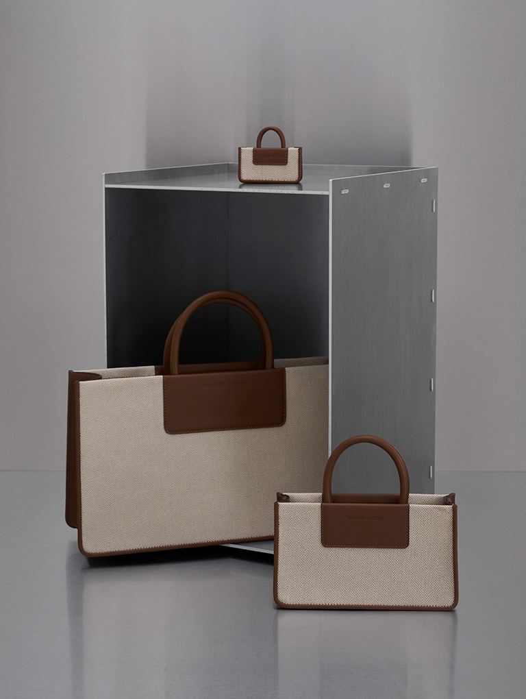 Women’s Astra Canvas Tote Bag, Mini Astra Canvas Tote Bag and Astra Tote Bag Charm, all in chocolate - CHARLES & KEITH