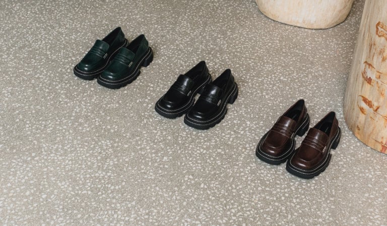 Women’s Perline chunky penny loafers in dark green, black and dark brown – CHARLES & KEITH