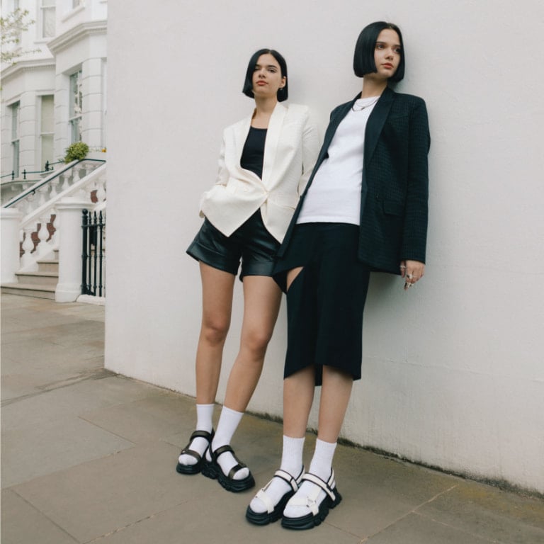 Women’s Grosgrain Sports Sandals in white and military green, as seen on Anna and Sonia Kuprienko - CHARLES & KEITH