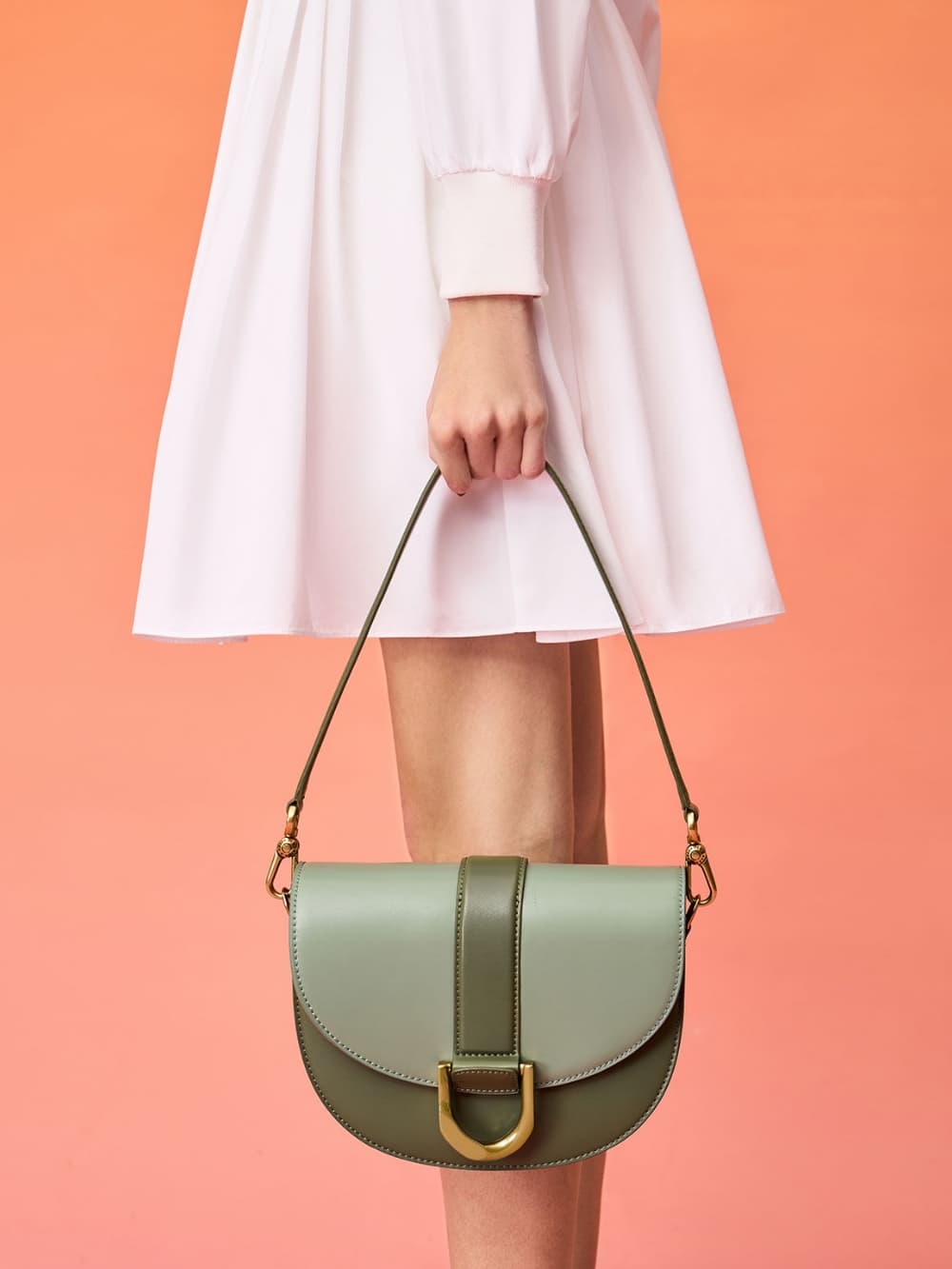 Women's olive Gabine two-tone saddle bag​ - CHARLES & KEITH