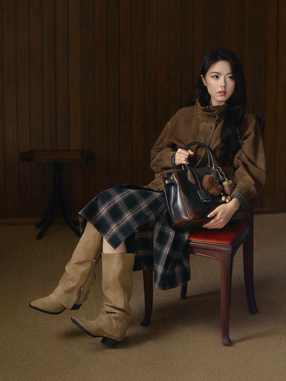 Women’s Aether faux suede knee-high boots and large Ginvera tote bag - CHARLES & KEITH