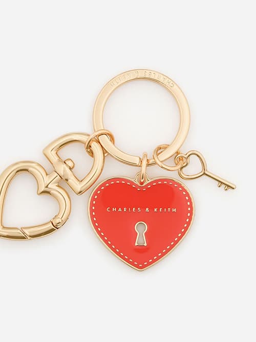 Heart Lock Keychain, Red