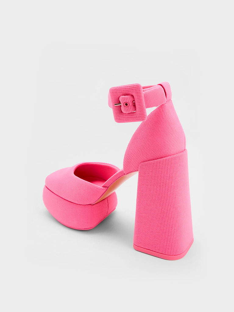 Women’s Sinead Woven Buckled D'Orsay Platform Pumps in pink - CHARLES & KEITH