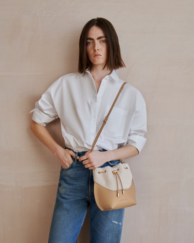 Women’s camel Cassiopeia furry bucket bag - CHARLES & KEITH