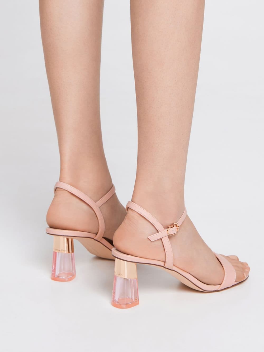Women’s blush clear trapeze heel sandals - CHARLES & KEITH