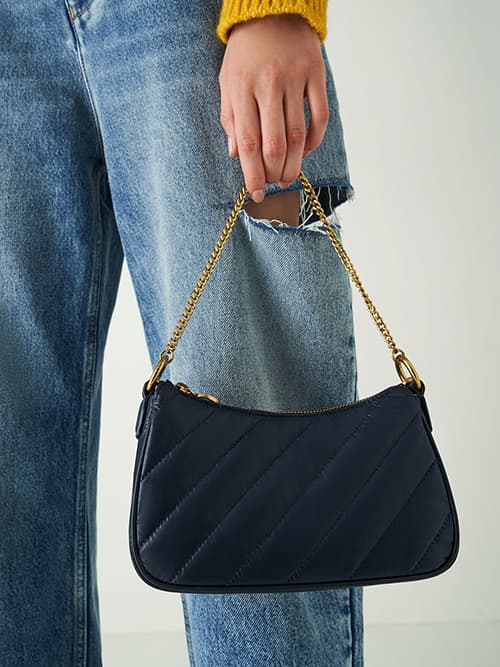 Chailly Chain Handle Crossbody Bag & Pouch, Navy