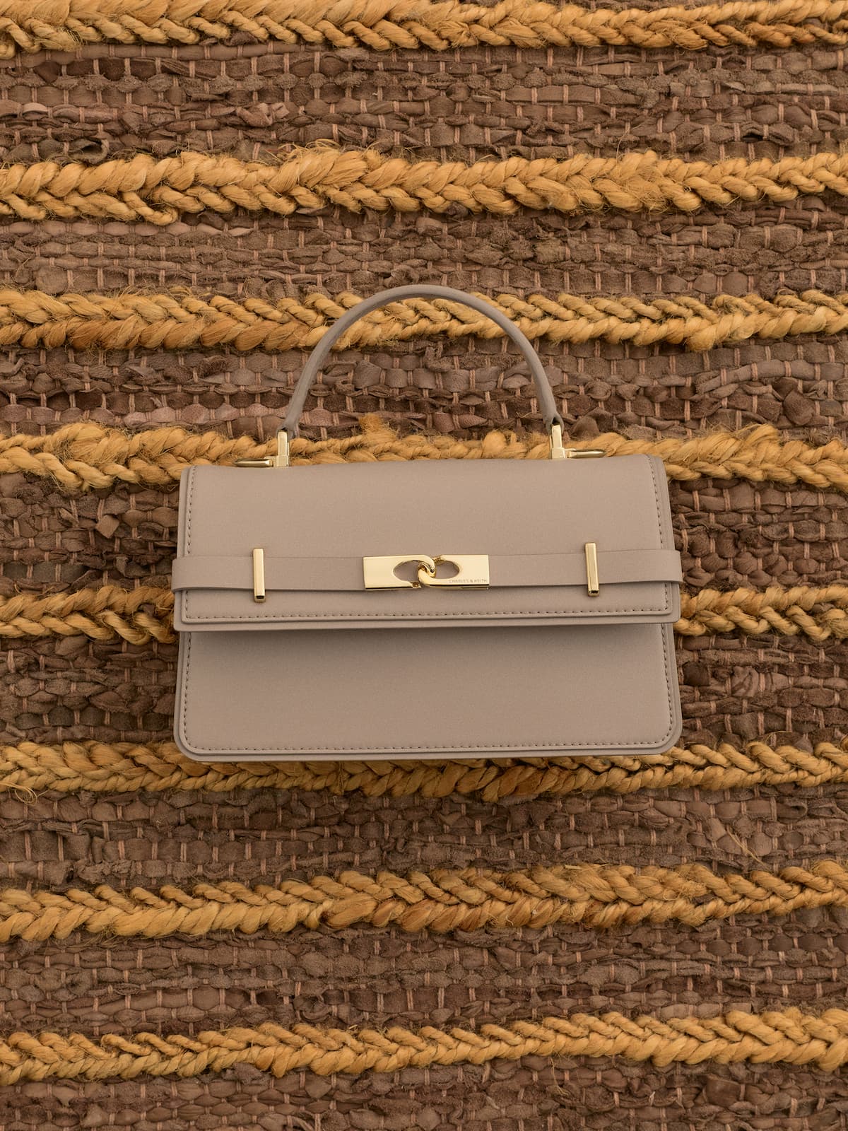 Arlet Belted Top Handle Bag - Taupe - CHARLES & KEITH