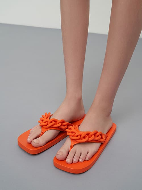 Chain Link Thong Sandals, Orange
