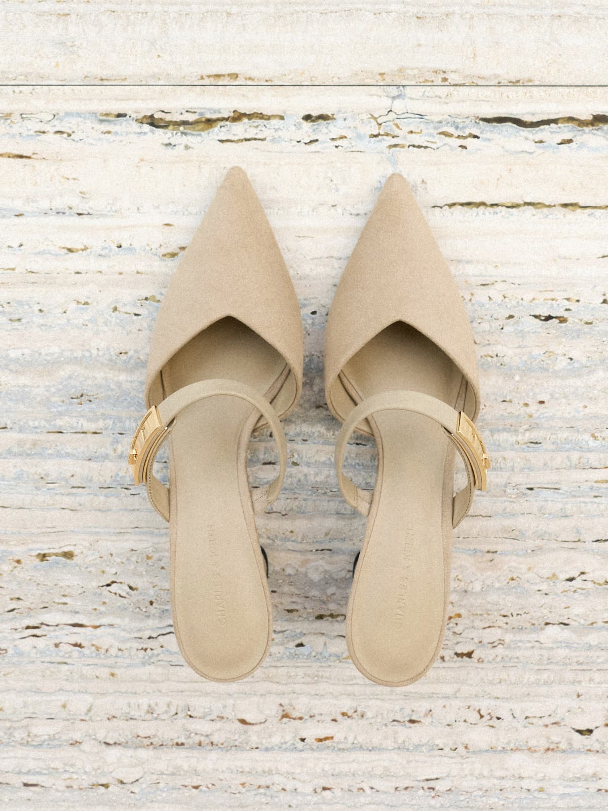 Beige Lando Faux Suede Heeled Mules - CHARLES & KEITH