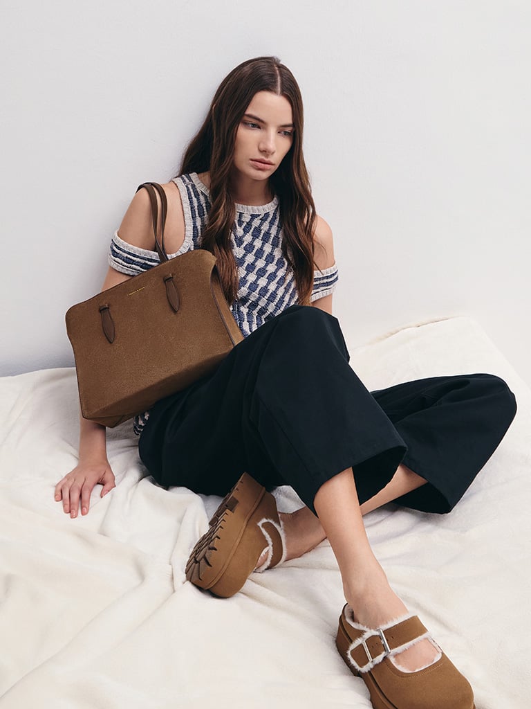 Women's Allyn Recycled Suede Elongated-Handle Tote Bag — CHARLES & KEITH