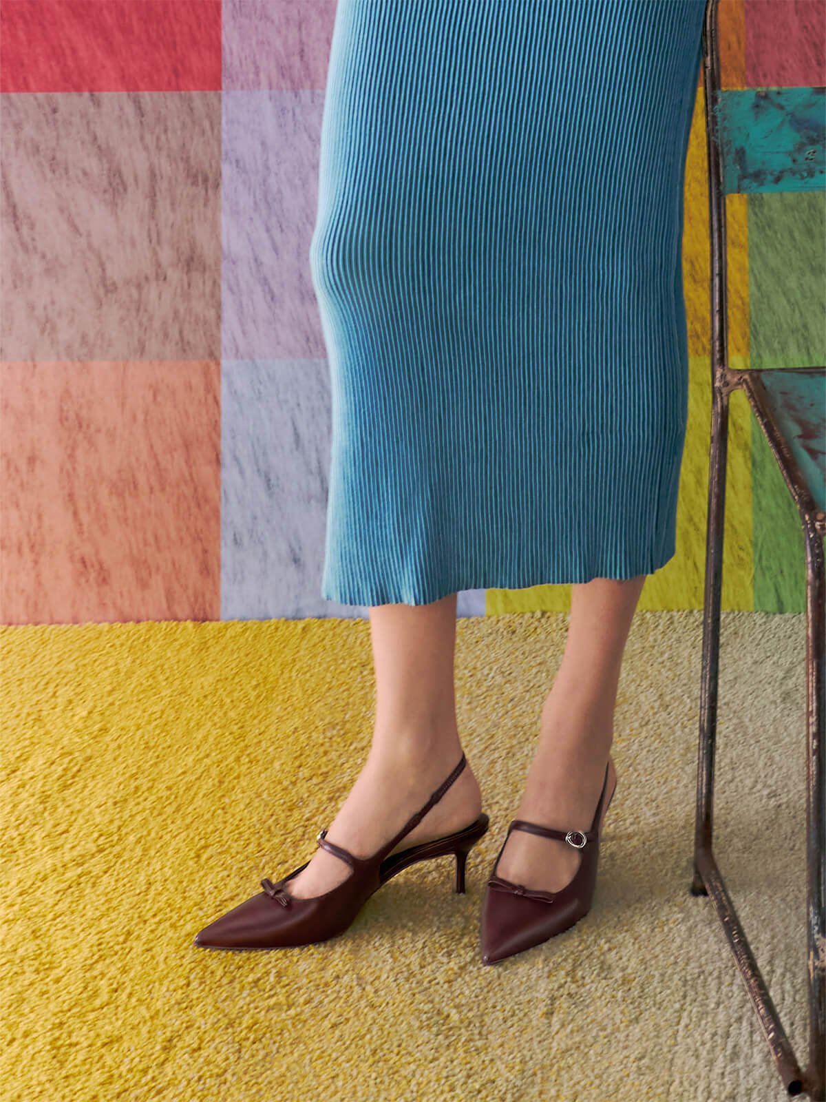 Burgundy Sonali Bow Slingback Pumps  -  CHARLES & KEITH