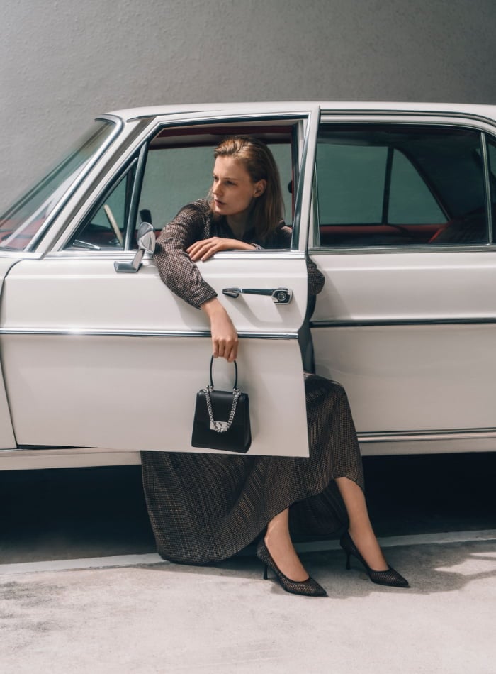 Women’s leather trapeze bag and leather mesh pumps – CHARLES & KEITH