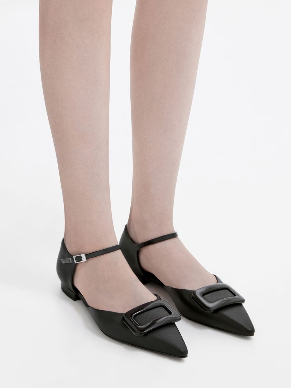 Women’s Rosalie leather D Orsay flats in black | CHARLES & KEITH
