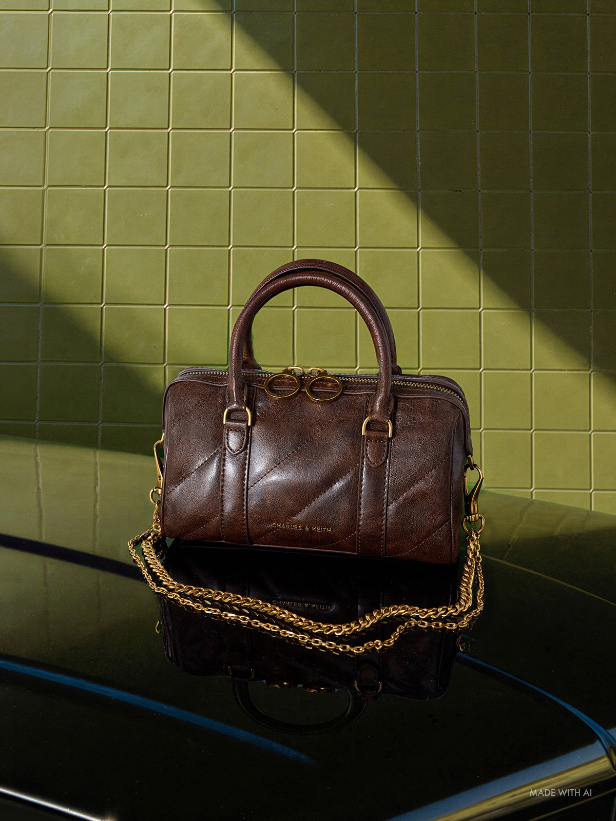 Philomena 金屬鍊托特包 - 刷舊棕 - CHARLES & KEITH