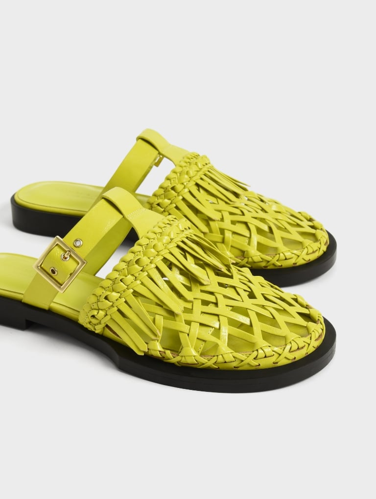 萊姆綠Panama 流蘇編織穆勒鞋  - CHARLES & KEITH