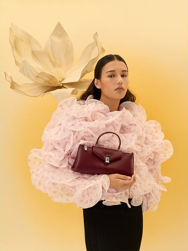 Lilibet Elongated Top Handle Bag - Burgundy - CHARLES & KEITH