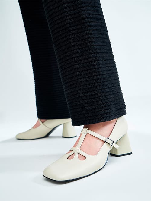 Double Strap Mary Jane Pumps, Chalk