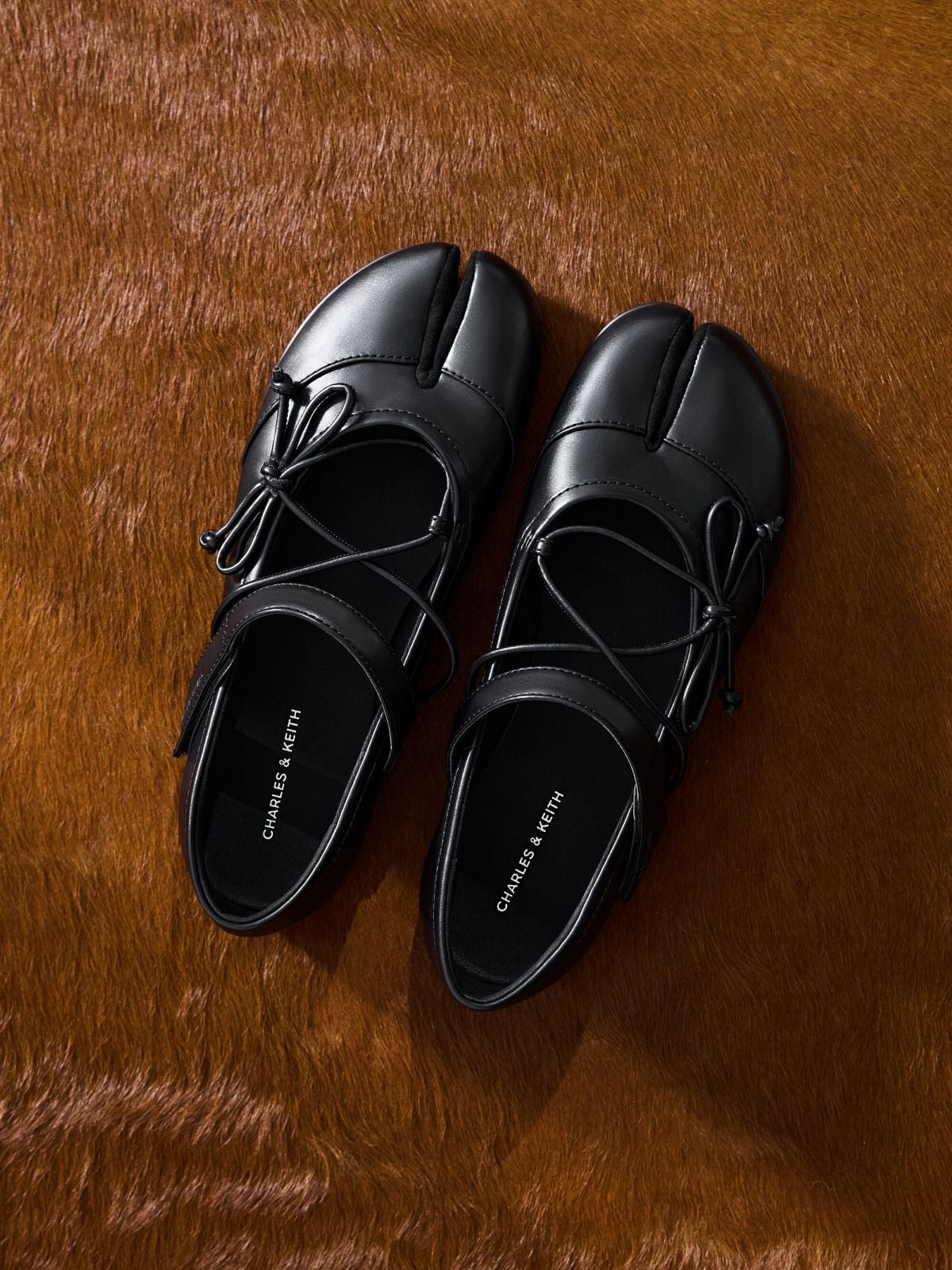 Black Aether Lace-Up Split-Toe Mary Jane Flats -  CHARLES & KEITH
