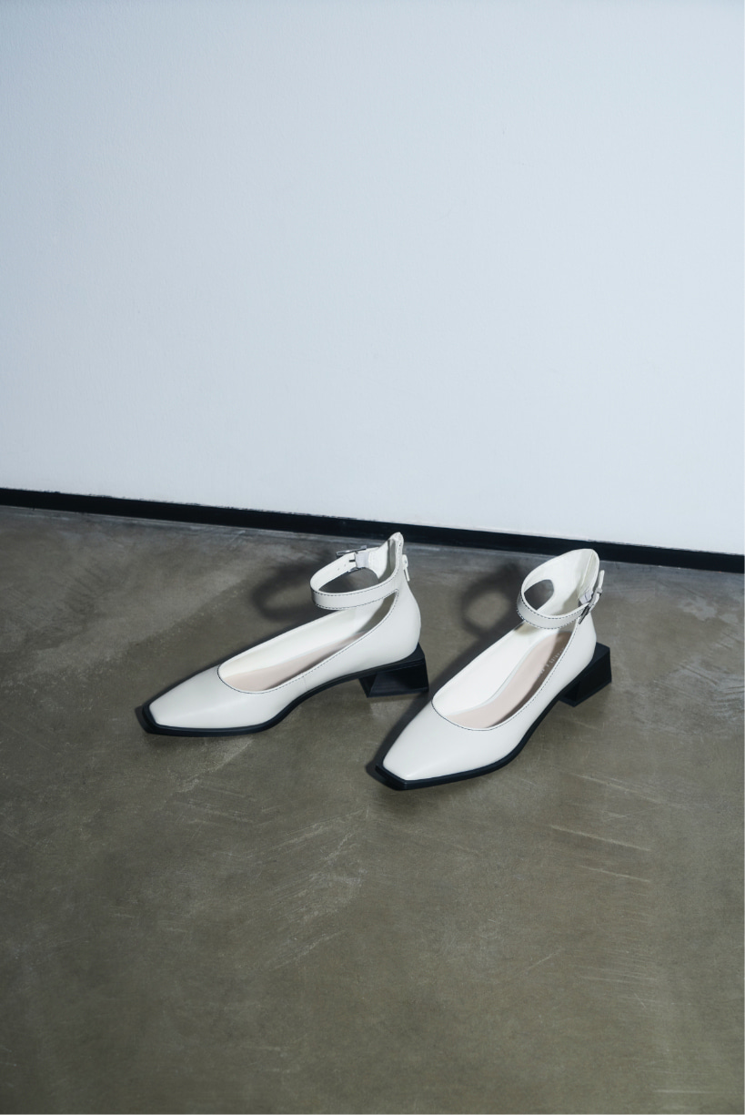 Women’s ankle strap square toe pumps in white (close up) - CHARLES & KEITH