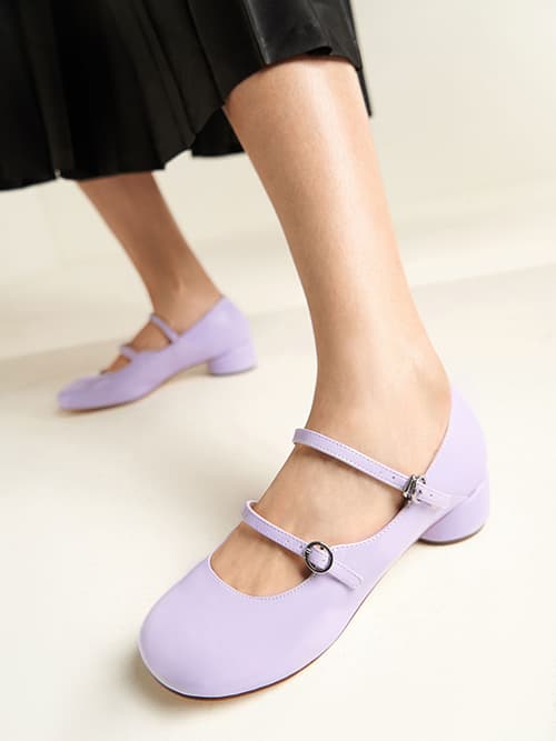 Patent Double-Strap Mary Janes, Lilac
