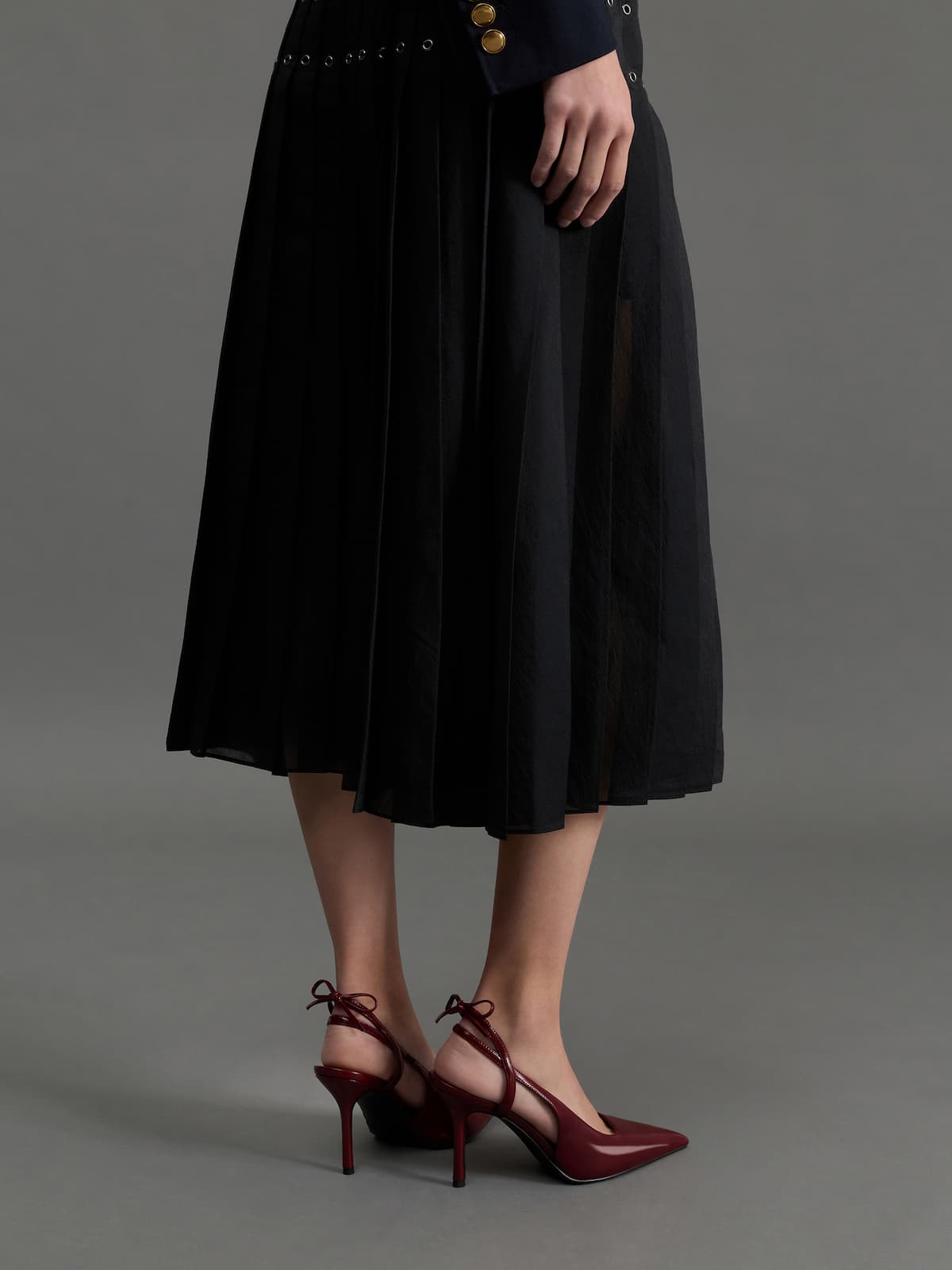 Burgundy Back-Bow Slingback Pumps - CHARLES & KEITH