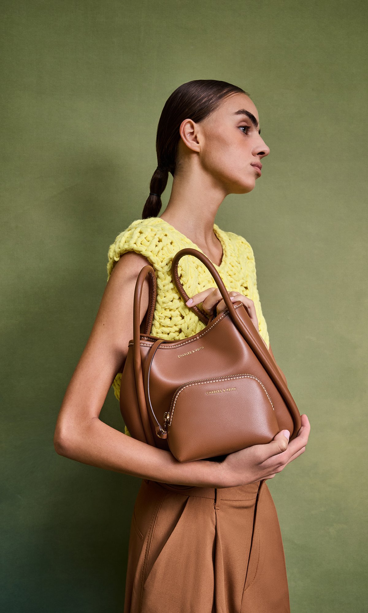 Taupe Canvas Blume Canvas Braided Shoulder Bag - CHARLES & KEITH