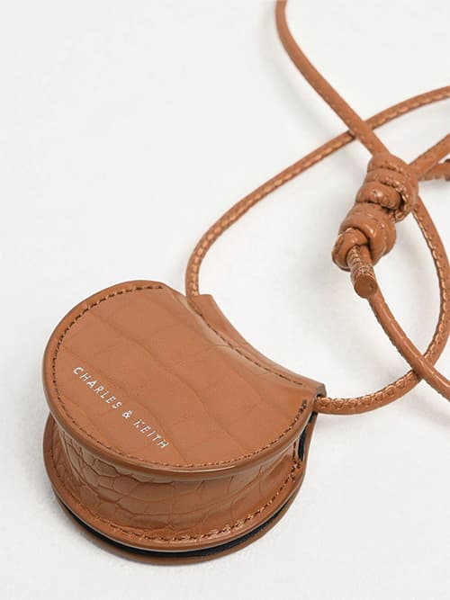 Croc-Effect Necklace Bag, Tan