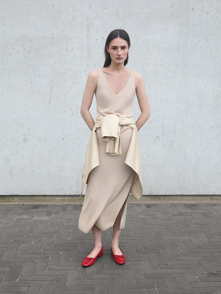 Women’s bow ballet flats in red - CHARLES & KEITH