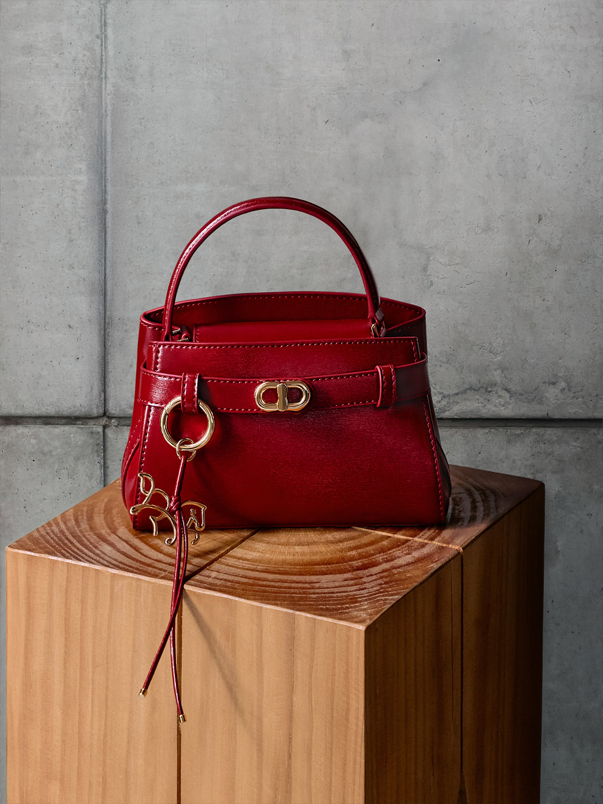 Red Aubrielle Horse-Motif Top Handle Bag - CHARLES & KEITH