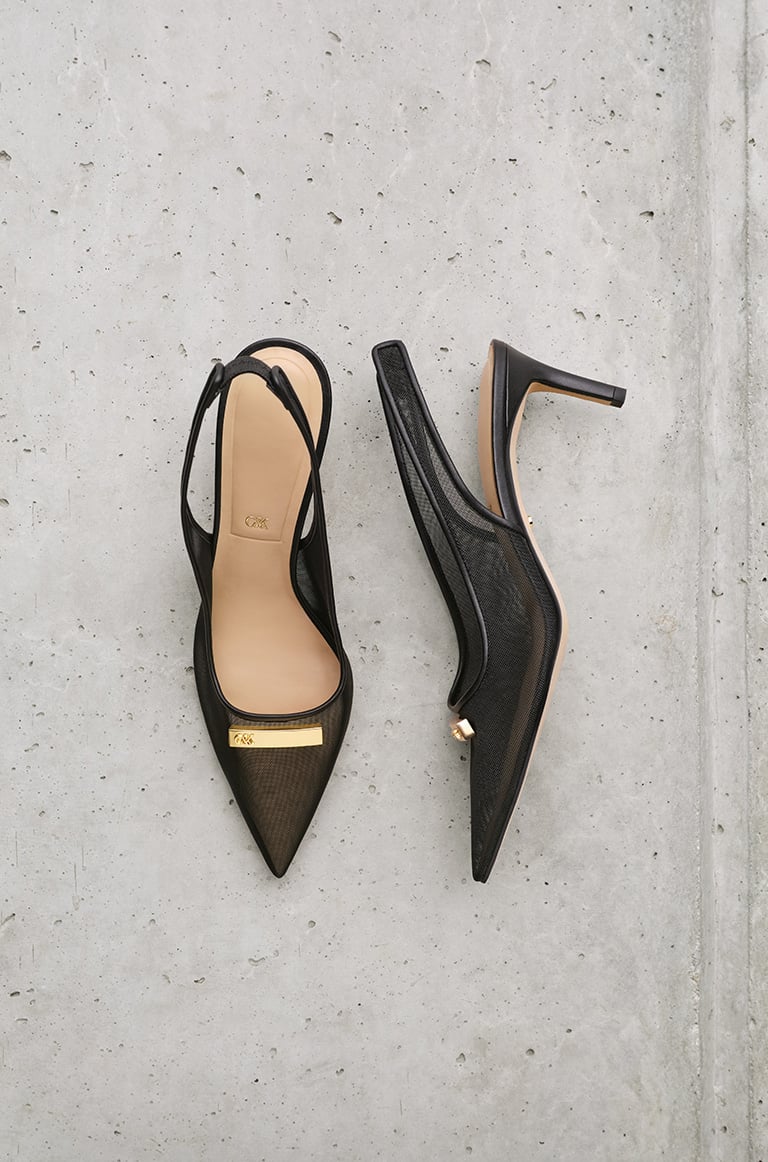 Women's Mesh Pointed-Toe Slingback Pumps in black  - CHARLES & KEITH