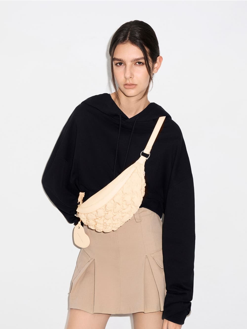 Women’s beige ruched nylon bum bag - CHARLES & KEITH
