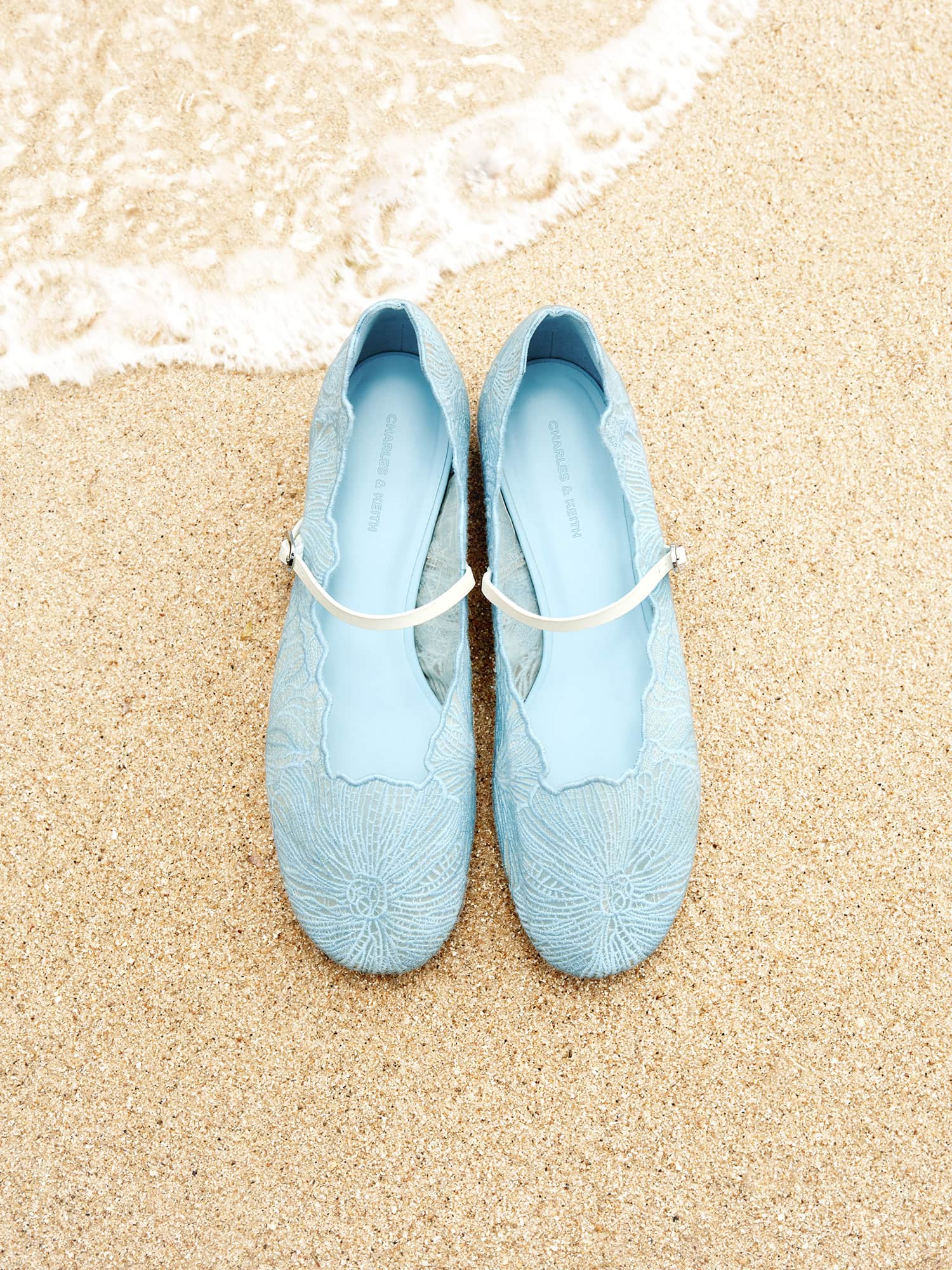 Blue Crochet Floral Mary Jane Flats - CHARLES & KEITH