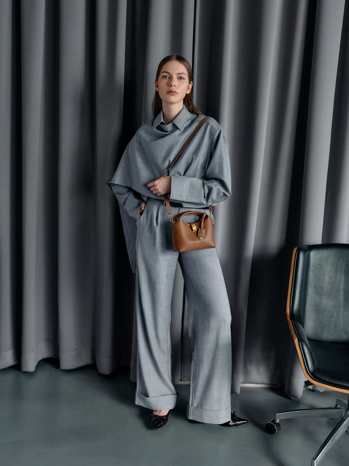 Chocolate Mini Chance Turn-Lock Bucket Bag - CHARLES & KEITH