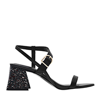 TERRAZZO PRINT FLARE BLOCK HEEL SANDALS