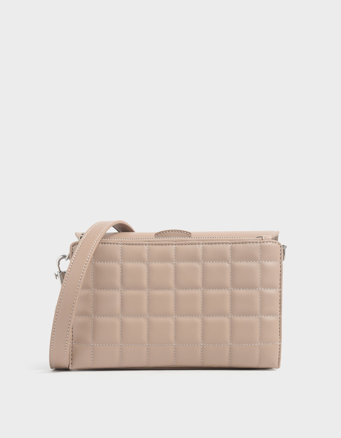 Women's Removable Quilted Pouch Boxy Shoulder Bag in beige - CHARLES & KEITH