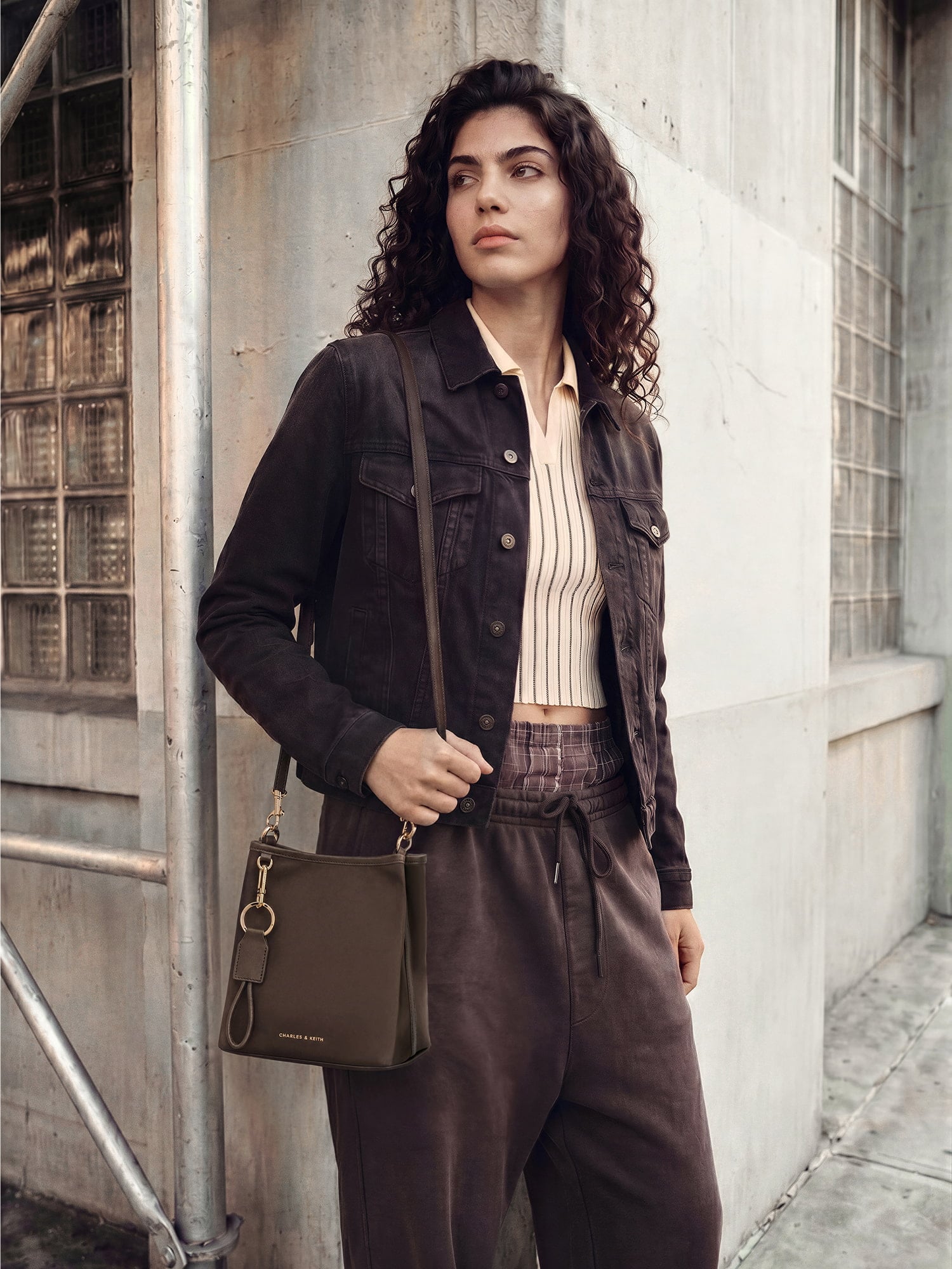 Espresso Brown Levy Nylon Bucket Bag - CHARLES & KEITH