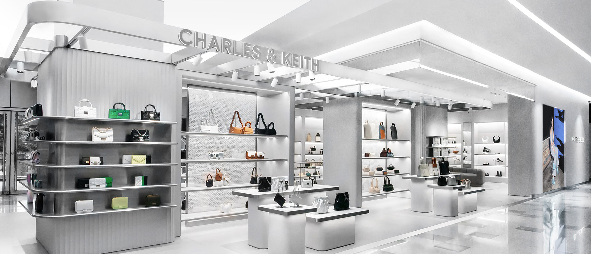 Exterior of the new CHARLES & KEITH space at Mega City, located in the Banqiao District of New Taipei, Taiwan